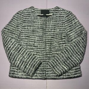 J Crew Black Label 10 Tweed Structured Evening Jacket Silver Metallic ZipUp Wool
